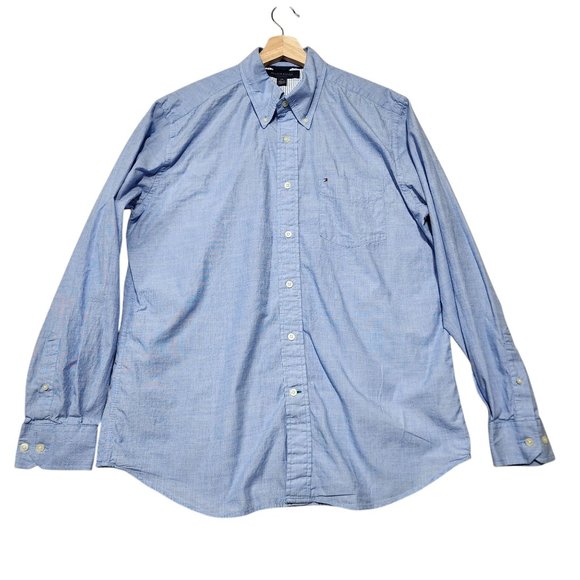 Tommy Hilfiger Mens Light Blue Cotton Button-Down Shirt L Casual Long Sleeve - Picture 9 of 9